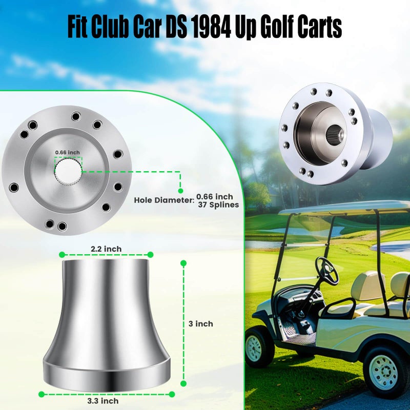 LEAPGOMAX Club Car DS Golf Cart Steering Wheel Adapter for Club Car DS 1984+ Carts Fits 5/6 Hole Golf Cart Steering Wheel Premium Aluminum Easy to Install Chrome - Image 2